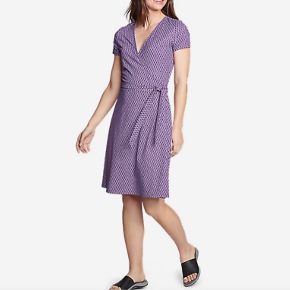 Eddie Bauer Aster Wrap Dress in Purple Amethyst Travex FreeDry Flattering 2XL